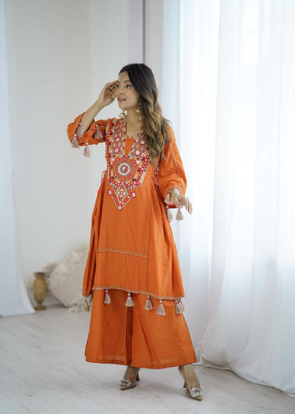 Orange Khadi Co-ord Set Roohri