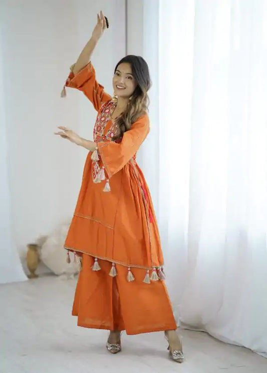 Orange Khadi Co-ord Set Roohri