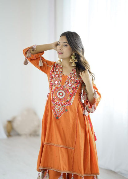 Orange Khadi Co-ord Set Roohri