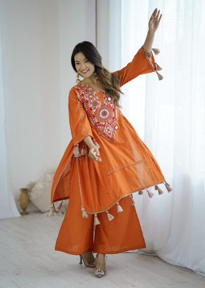 Orange Khadi Co-ord Set Roohri