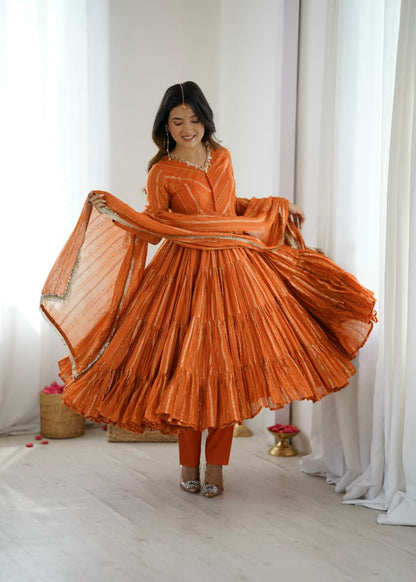 Orange Mal Chanderi Anarkali Suit Set Roohri