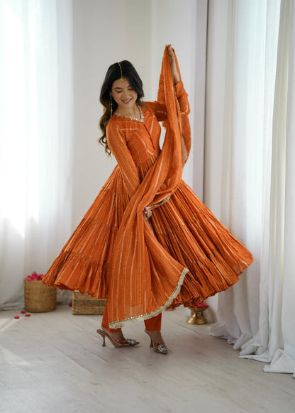 Orange Mal Chanderi Anarkali Suit Set Roohri