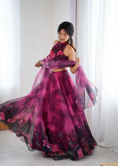 Organza Lehenga Choli Set Roohri