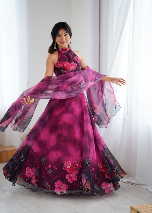 Organza Lehenga Choli Set Roohri