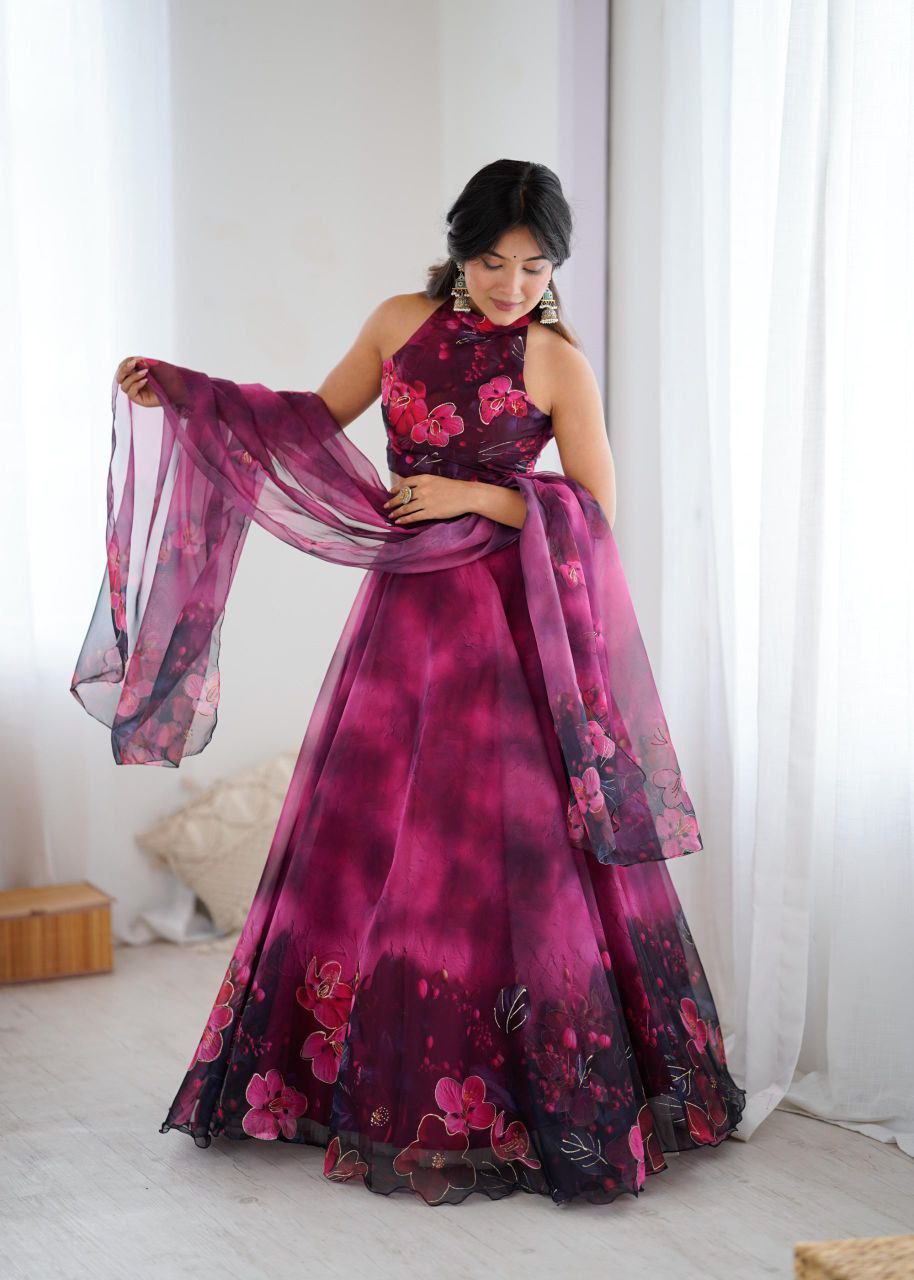 Organza Lehenga Choli Set Roohri