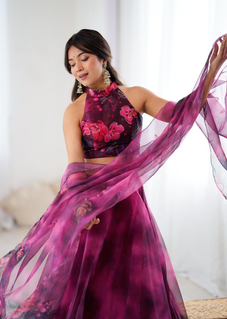 Organza Lehenga Choli Set Roohri