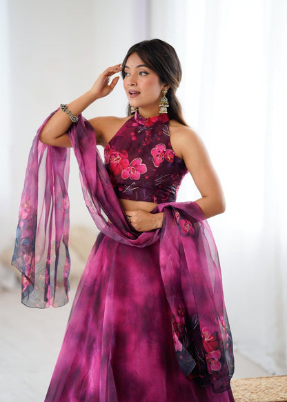 Organza Lehenga Choli Set Roohri