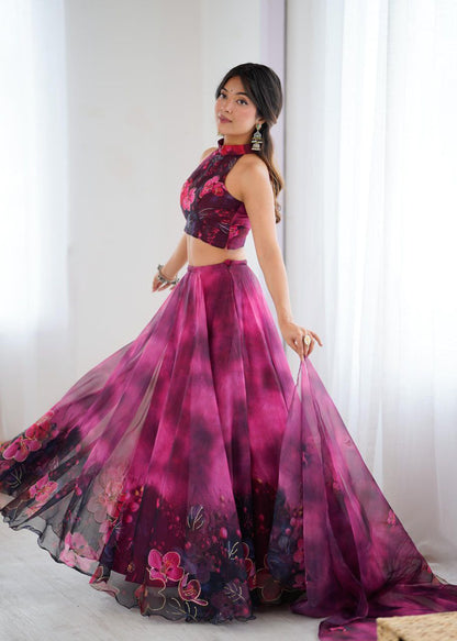 Organza Lehenga Choli Set Roohri