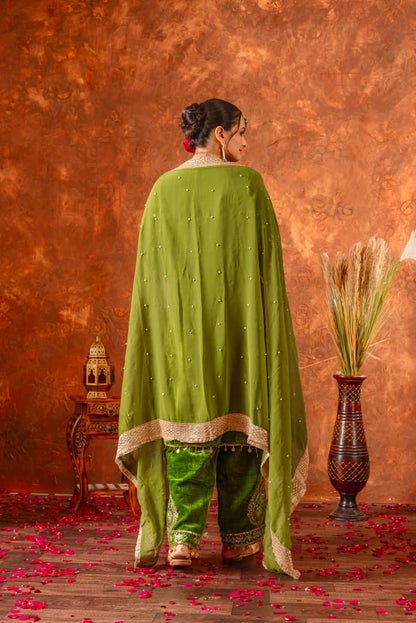 Parrot Green Velvet Suit Set Roohri