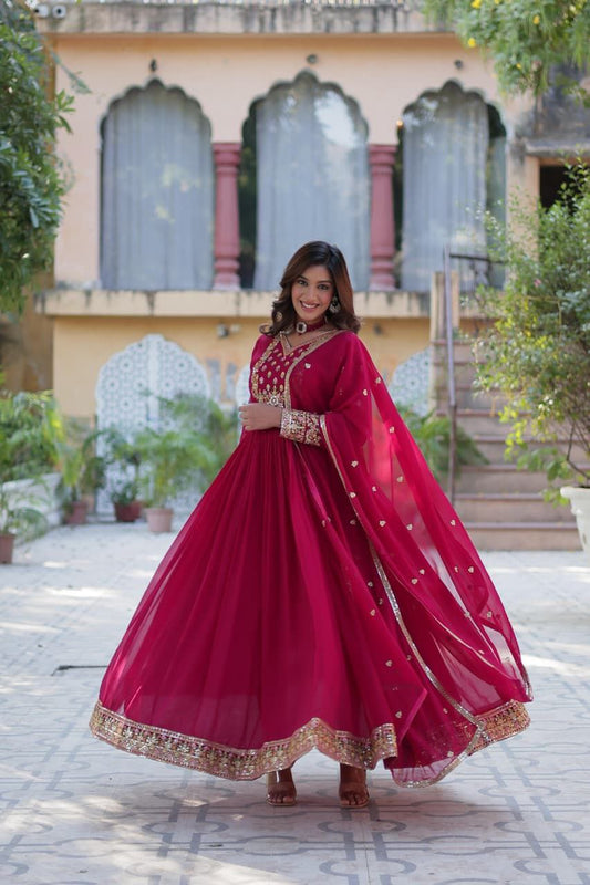 Pink Anarkali Dupatta Set Roohri