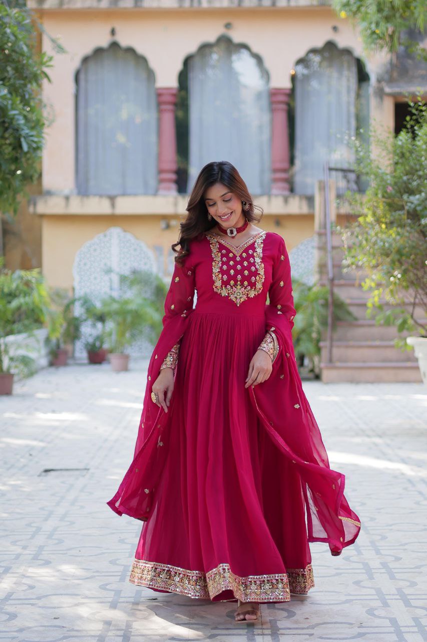 Pink Anarkali Dupatta Set Roohri