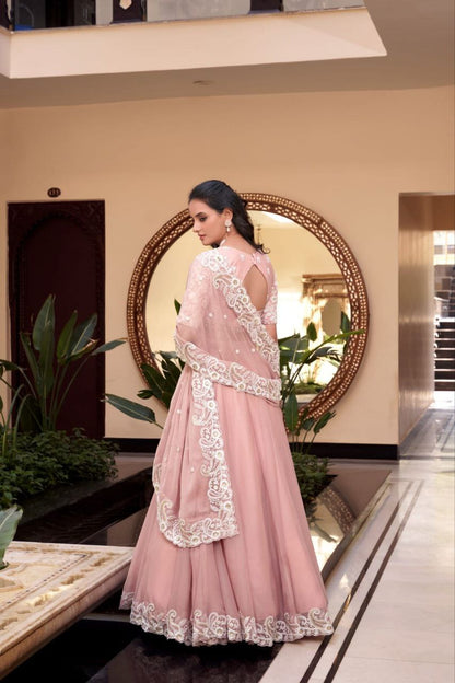 Baby Pink Crush Silk Lehenga Choli Set Roohri