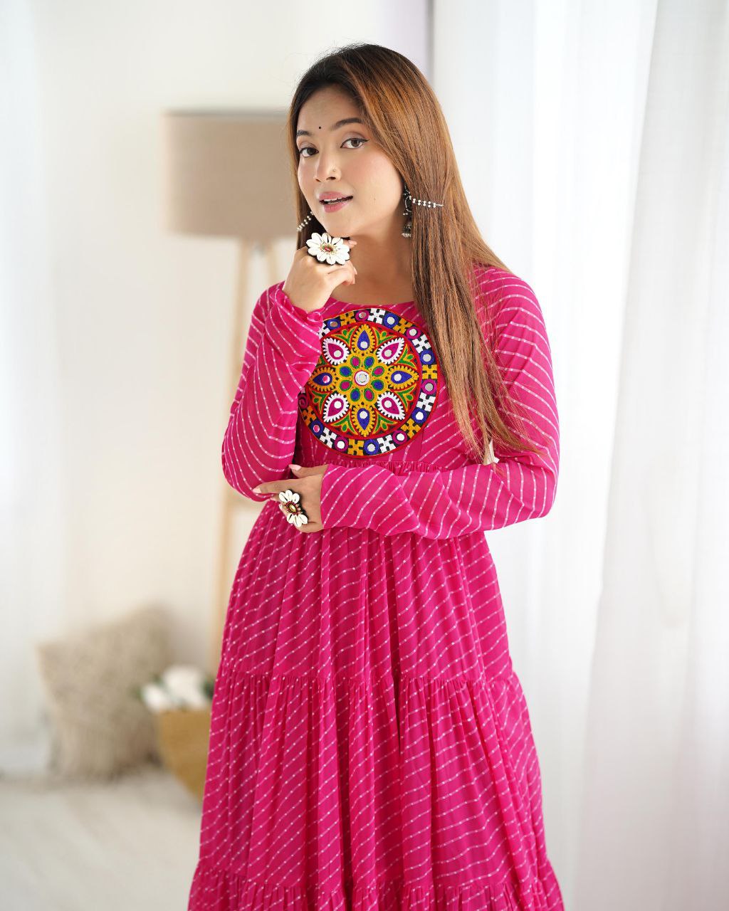 Pink Laheriya Anarkali Gown Roohri