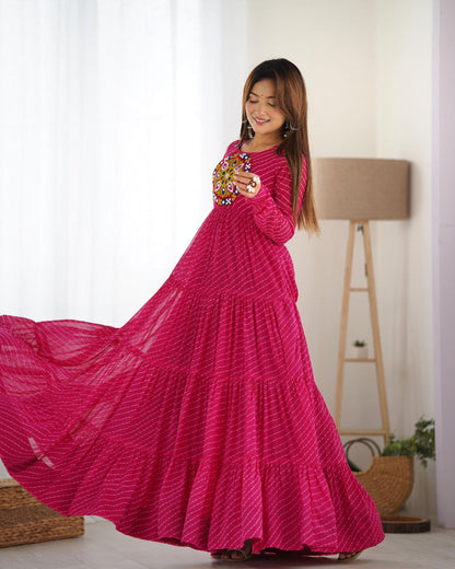 Pink Laheriya Anarkali Gown Roohri