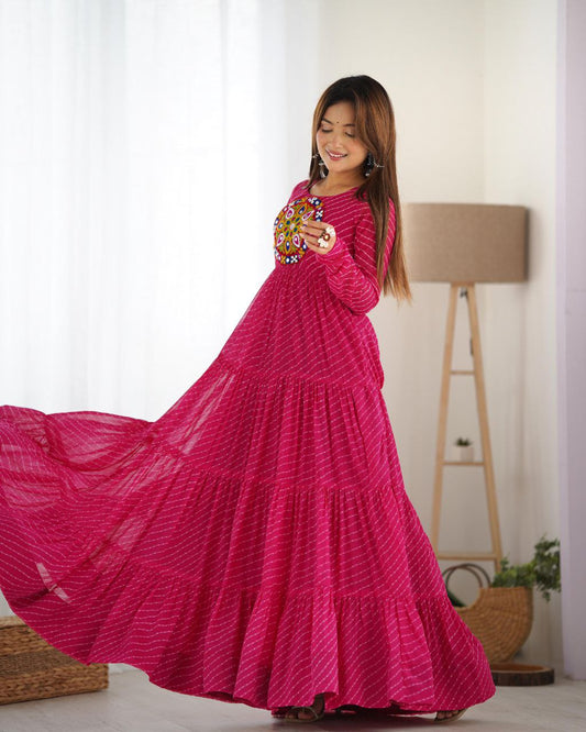 Pink Laheriya Anarkali Gown Roohri