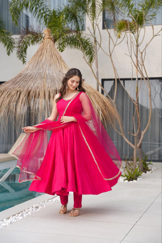 Pink Mirror Anarkali Suit Set Roohri