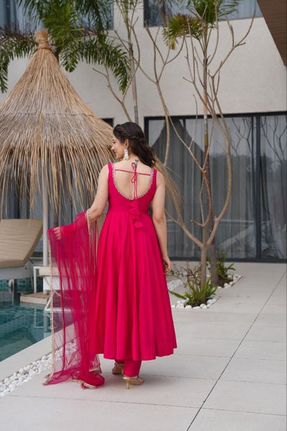 Pink Mirror Anarkali Suit Set Roohri
