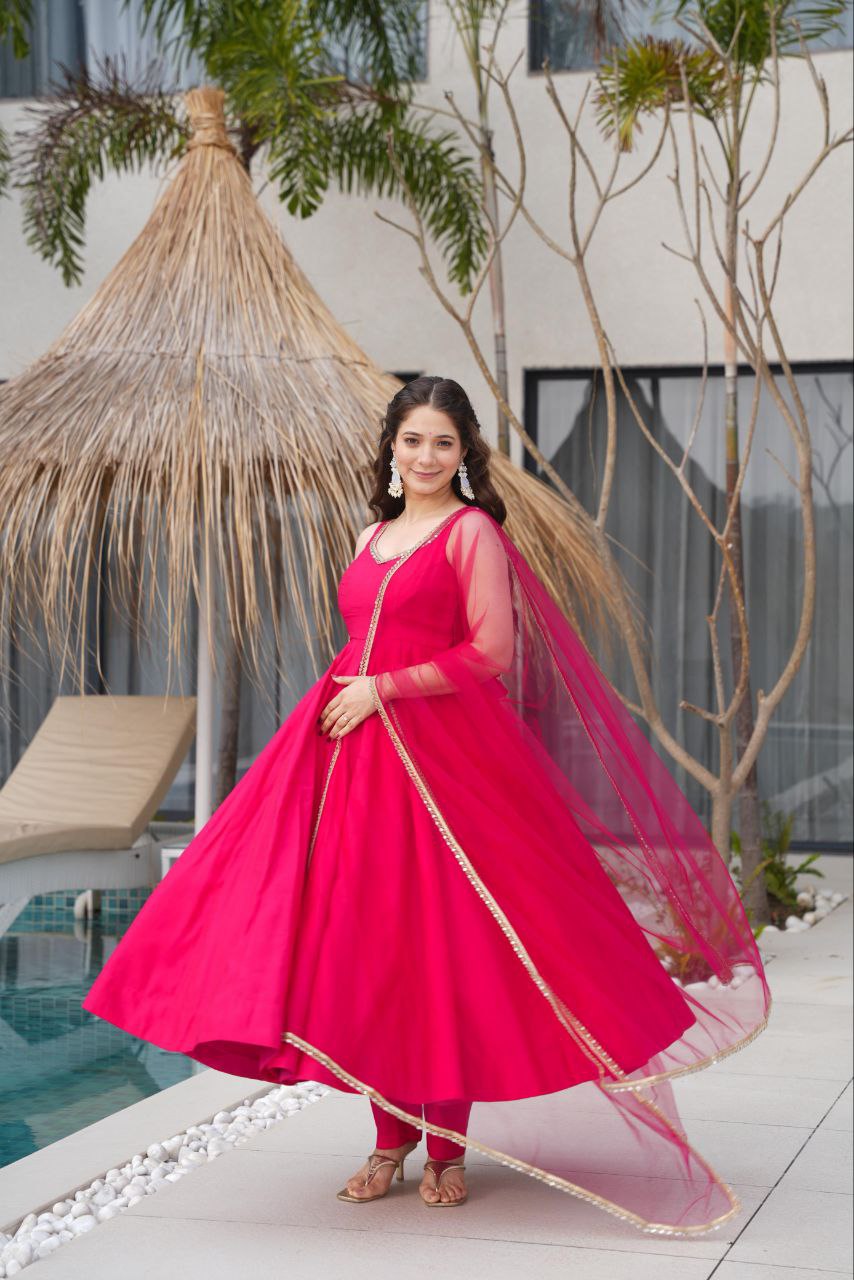 Pink Mirror Anarkali Suit Set Roohri