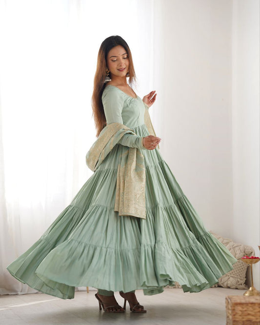 Pista Green Anarkali Suit Set Roohri