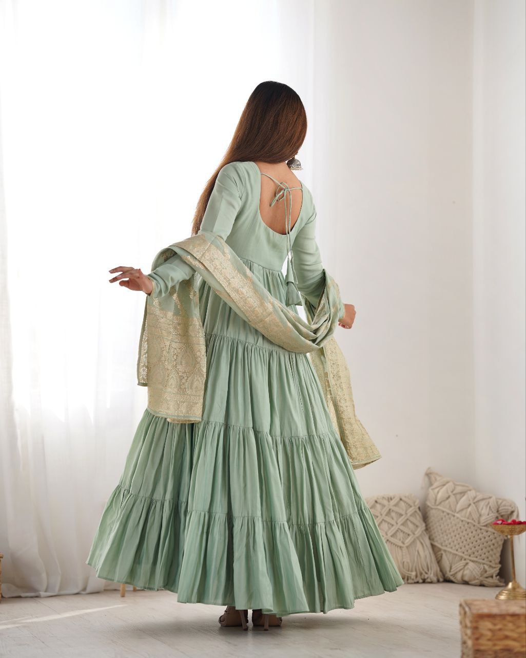 Pista Green Anarkali Suit Set Roohri