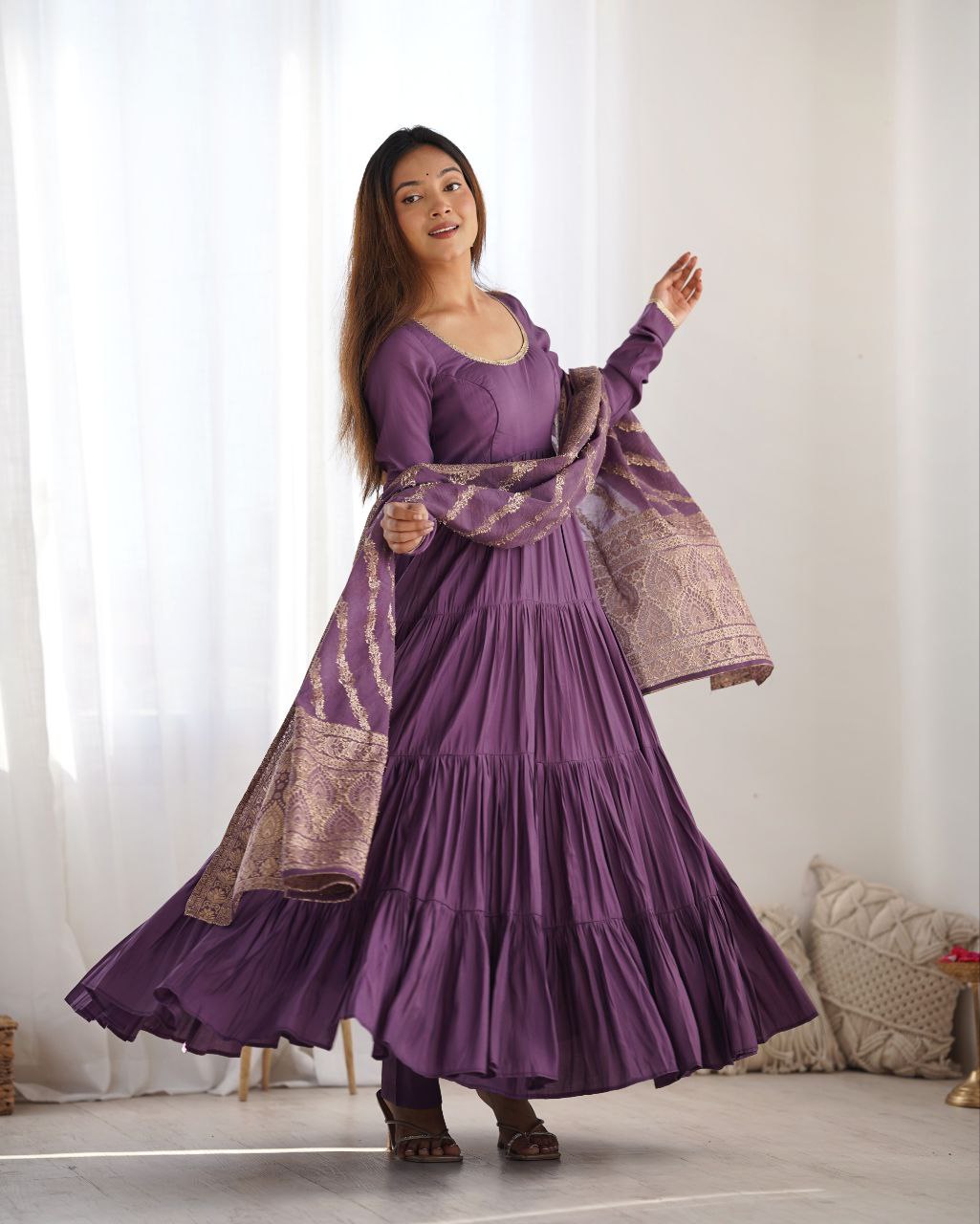 Purple Anarkali Suit Set Roohri