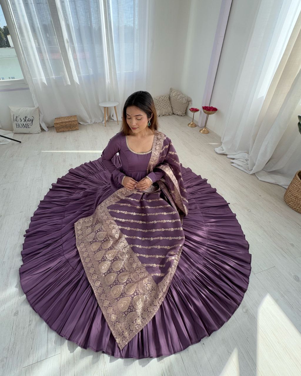 Purple Anarkali Suit Set Roohri