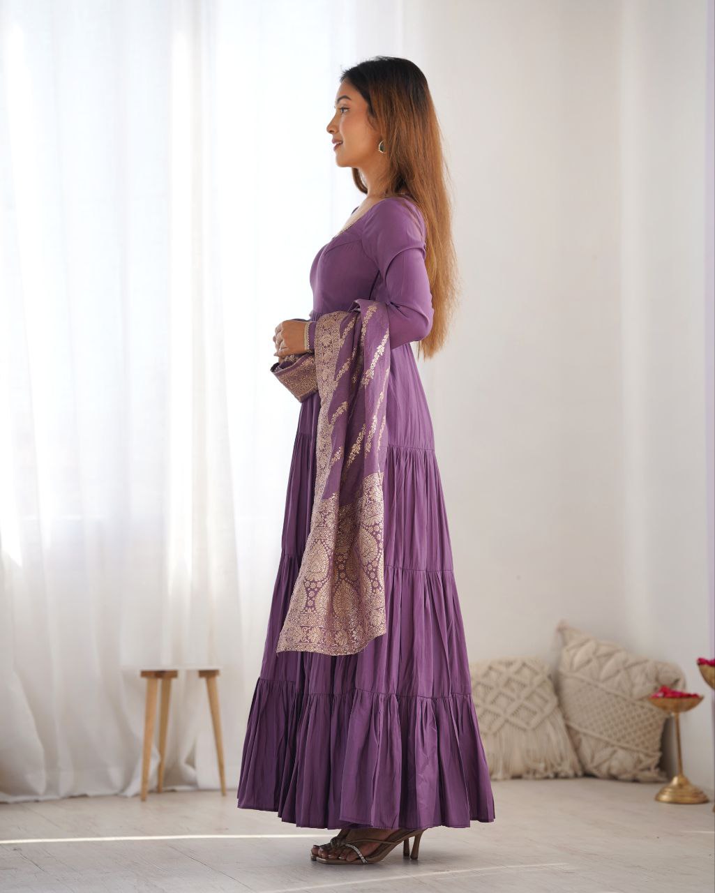 Purple Anarkali Suit Set Roohri