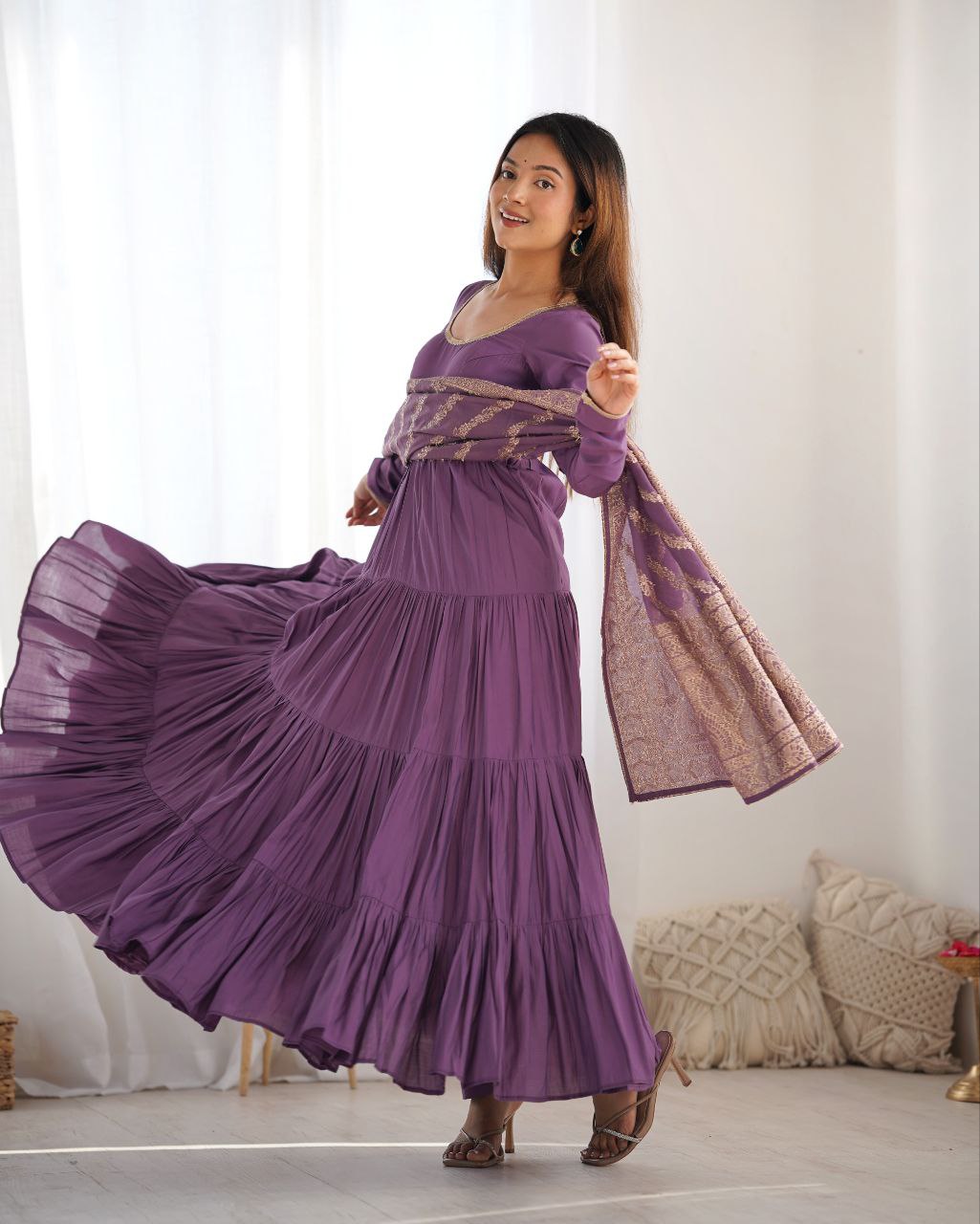 Purple Anarkali Suit Set Roohri