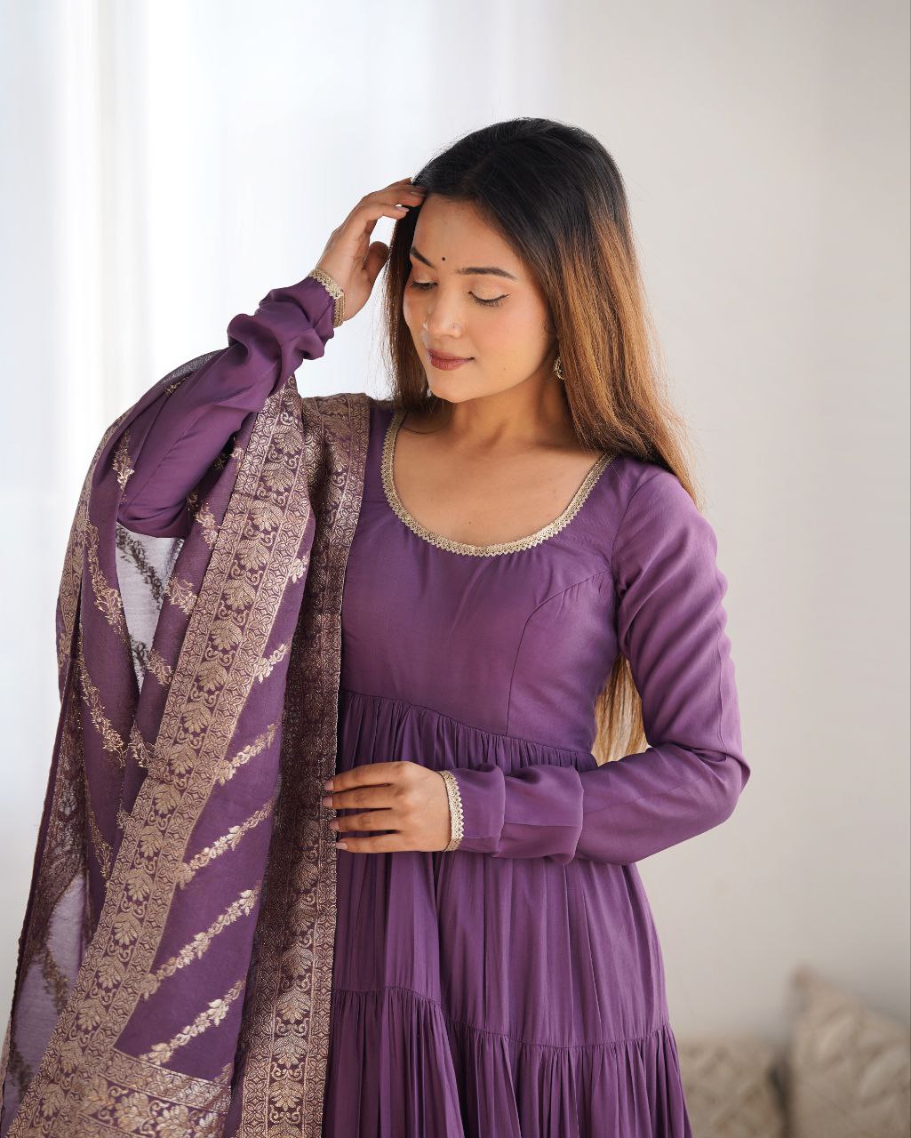 Purple Anarkali Suit Set Roohri