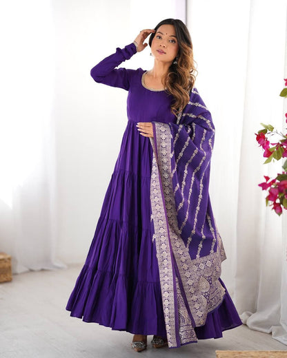 Purple Chanderi Anarkali Suit Set Roohri