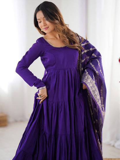 Purple Chanderi Anarkali Suit Set Roohri