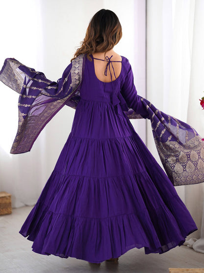 Purple Chanderi Anarkali Suit Set Roohri