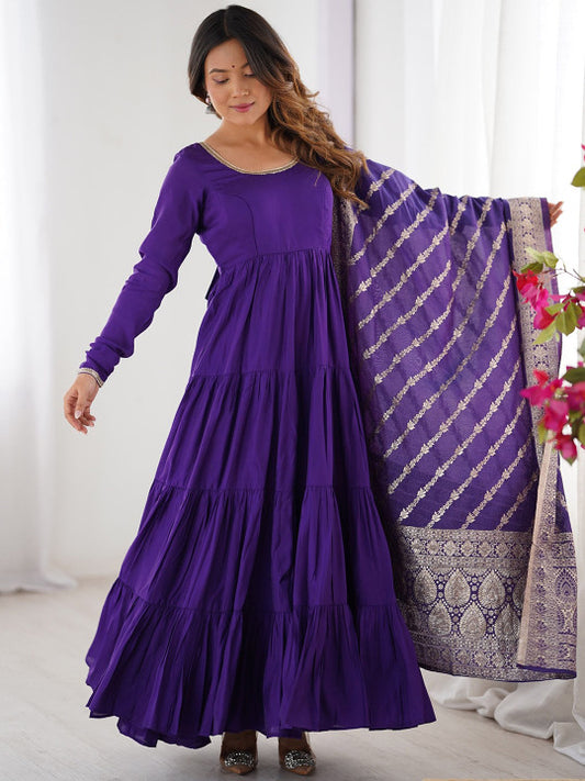 Purple Chanderi Anarkali Suit Set Roohri