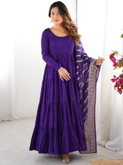 Purple Chanderi Anarkali Suit Set Roohri
