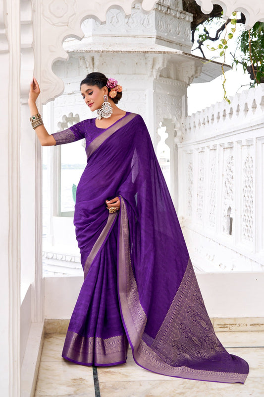 Purple Chinon Saree Roohri