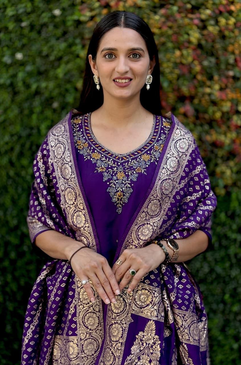 Purple Embroidered Suit Set Roohri