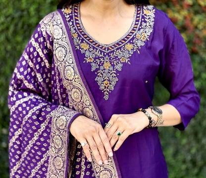 Purple Embroidered Suit Set Roohri