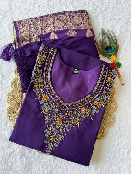 Purple Embroidered Suit Set Roohri