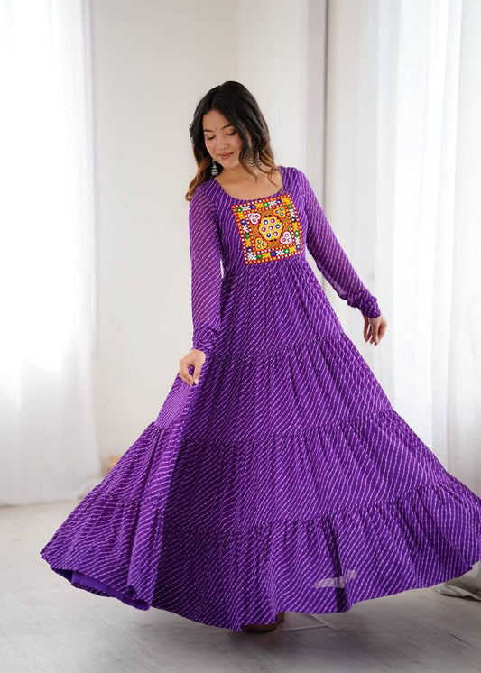 Purple Laheriya Anarkli Gown Roohri