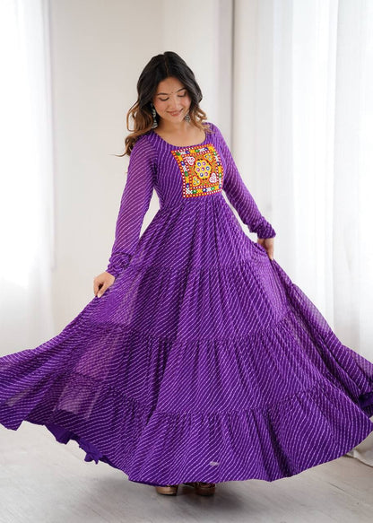 Purple Laheriya Anarkali Gown Roohri