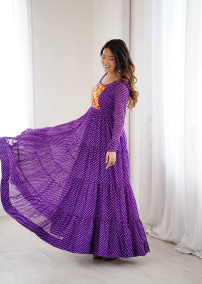 Purple Laheriya Anarkali Gown Roohri