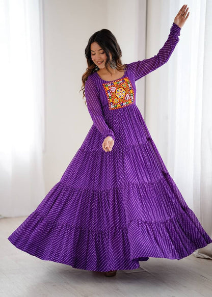 Purple Laheriya Anarkali Gown Roohri