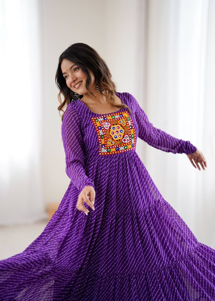 Purple Laheriya Anarkali Gown Roohri