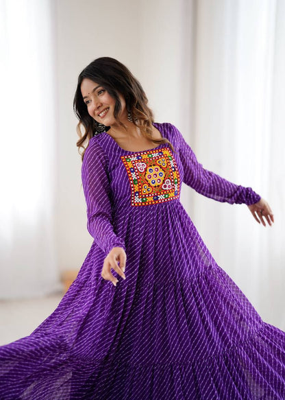 Purple Laheriya Anarkali Gown Roohri