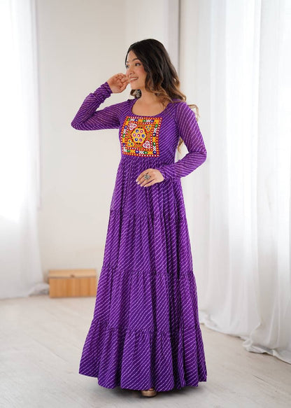 Purple Laheriya Anarkali Gown Roohri