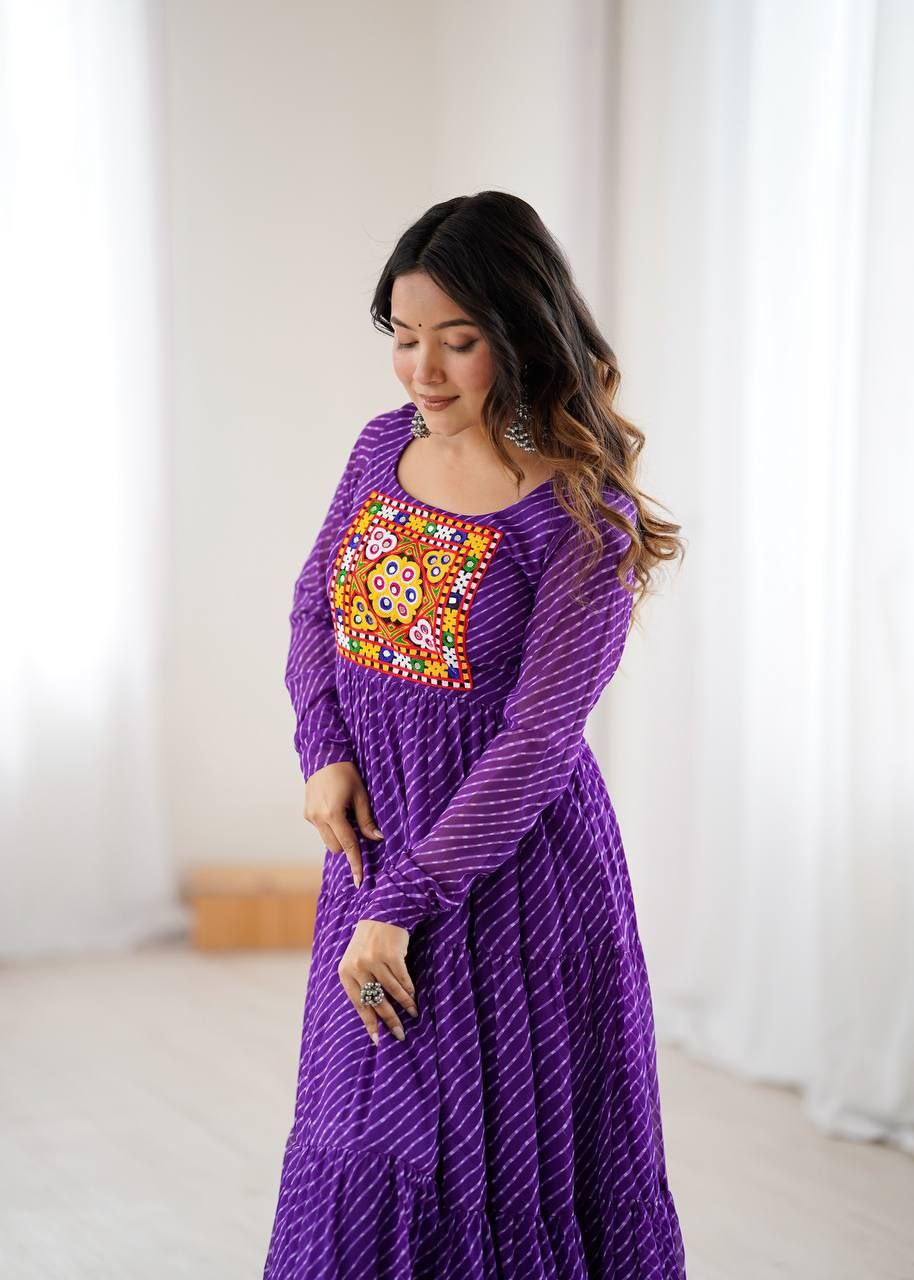 Purple Laheriya Anarkali Gown Roohri