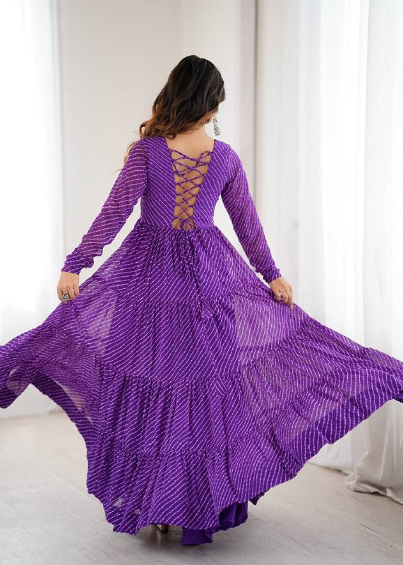 Purple Laheriya Anarkali Gown Roohri