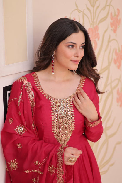 Rani Pink Anarkali Dupatta Set Roohri