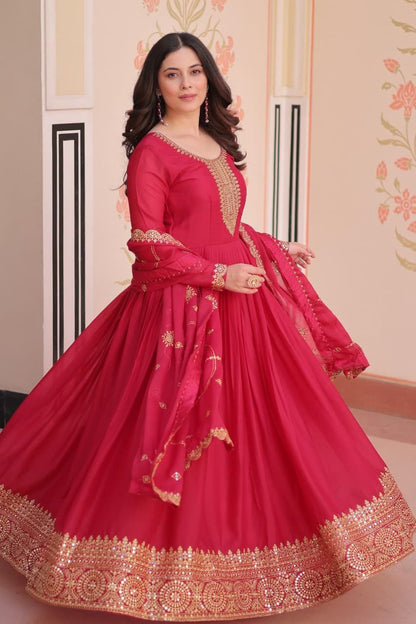Rani Pink Anarkali Dupatta Set Roohri