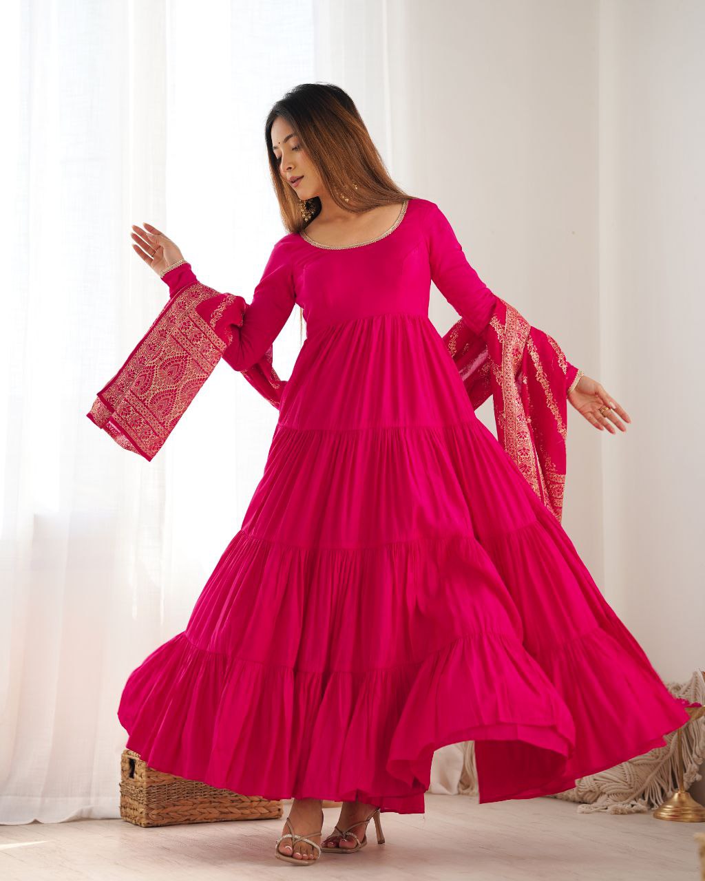 Rani Pink Anarkali Suit Set Roohri